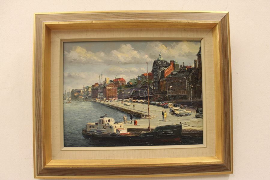 Oljemålning, Jack Prudnik (f. 1914), signerad Prudnik, Stadsgården, 25x34. Metropol Auktioner